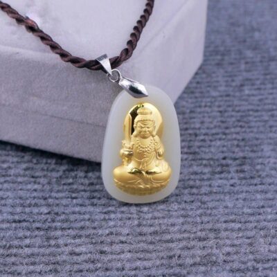Mặt Phật Bất Động Minh Vương Ngọc Nephrite Mạ Vàng